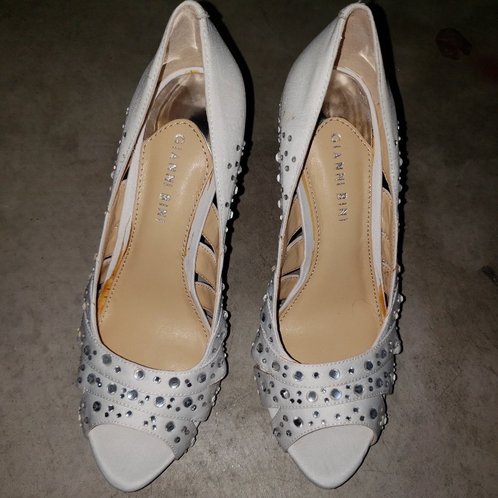 Womens White Rhinestone Heels